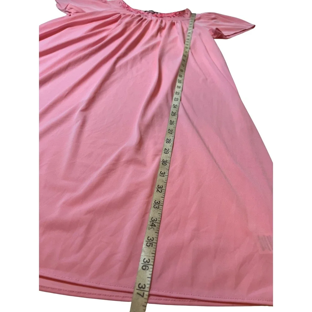 Vintage 80s Miss Elaine Classic‎ Nightgown Sleepwear Pink Nylon Embroidered S - Picture 8 of 11